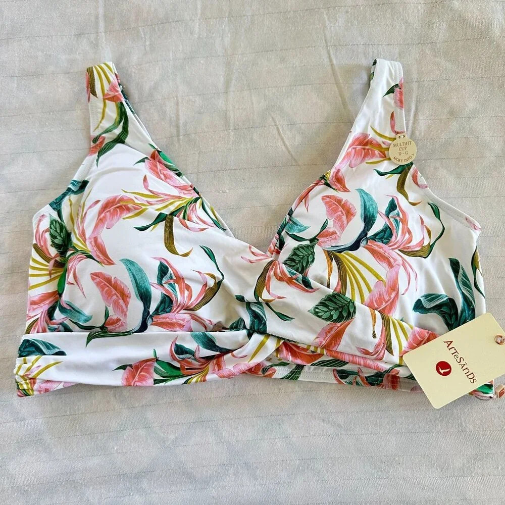 Artesands Multitfit Cup D-G Tropical Floral Bikini Top Swimwear - Size 16